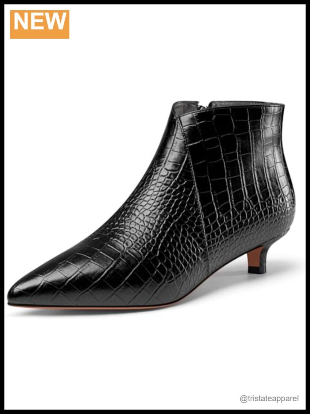 Womens Pointed Toe Kitten Heel Ankle Boots Low Heel Zipper Office Classic